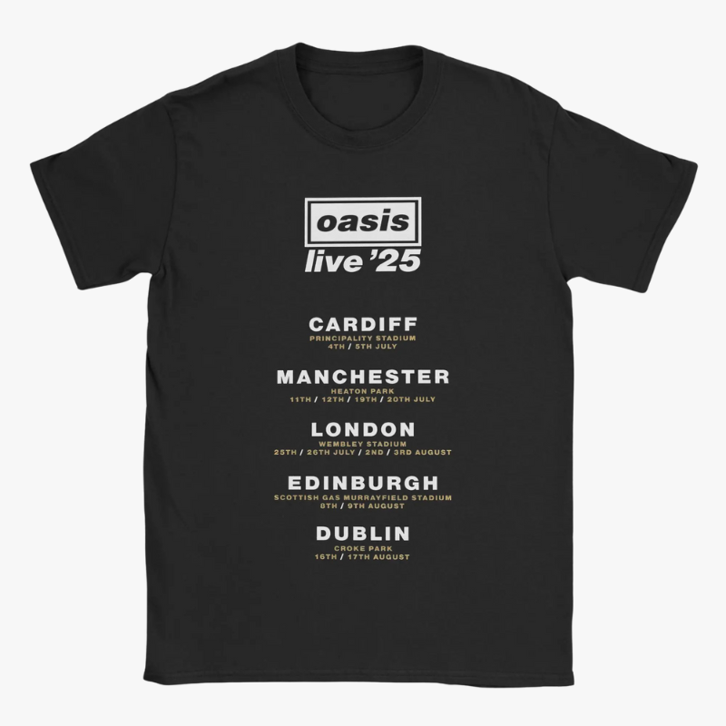 Oasis Live 25 City Names Tour Date T-Shirt