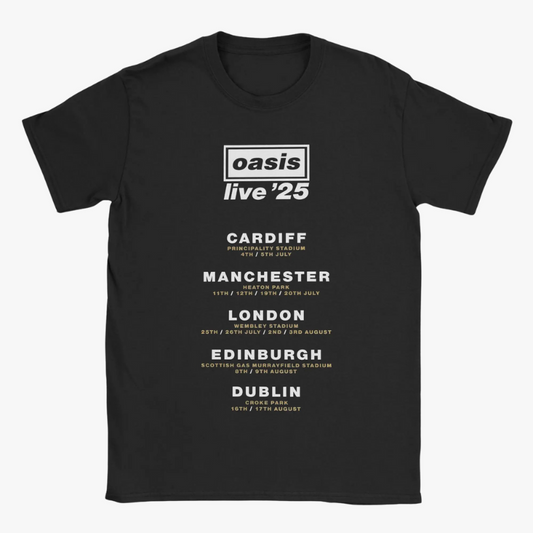 Oasis Live 25 City Names Tour Date T-Shirt