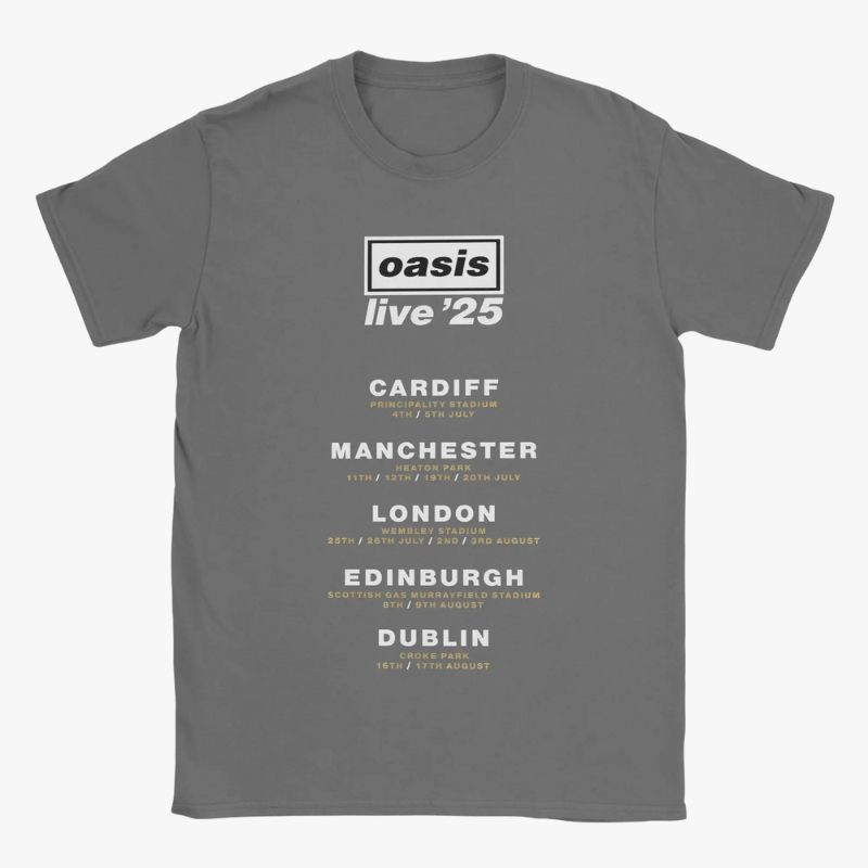 Oasis Live 25 City Names Tour Date T-Shirt