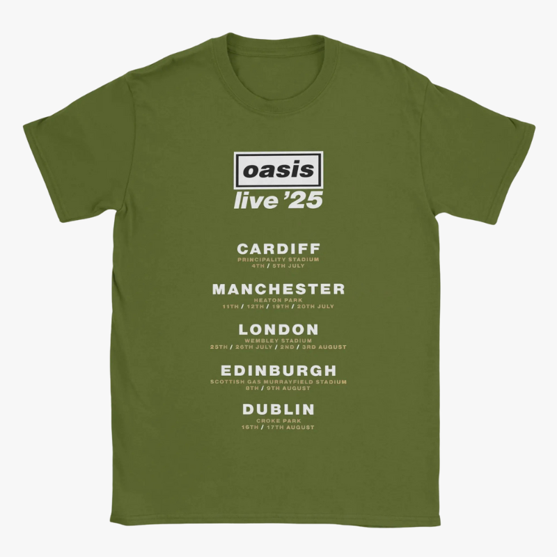 Oasis Live 25 City Names Tour Date T-Shirt