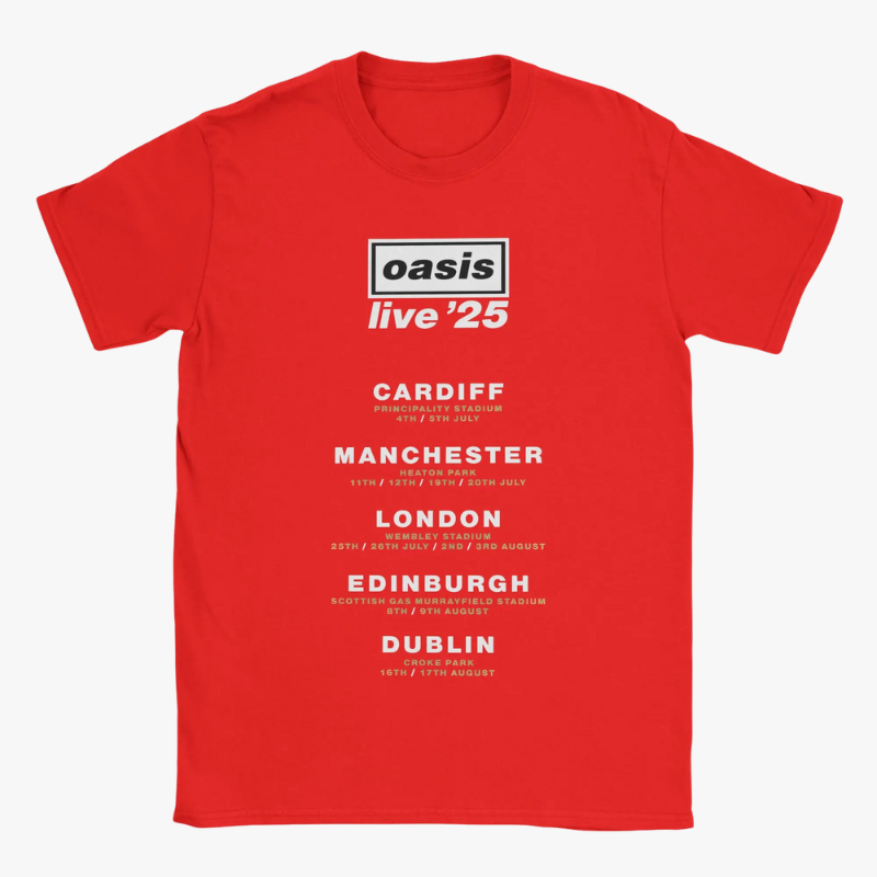 Oasis Live 25 City Names Tour Date T-Shirt