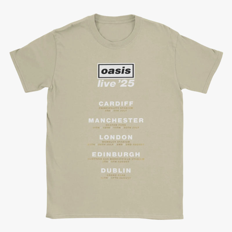 Oasis Live 25 City Names Tour Date T-Shirt