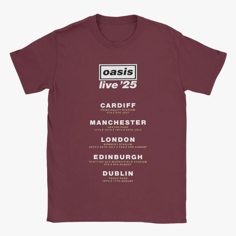 Oasis Live 25 City Names Tour Date T-Shirt
